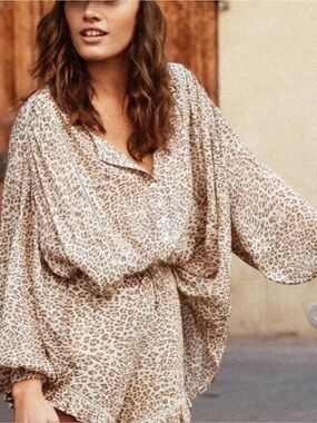 Spell & The Gypsy Beige Leopard-Print Frankie Blouse